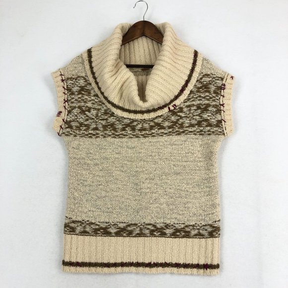 Free People Women's Size X-Small Cream Brown Purple Wool Blend Boho Sweater - Picture 1 of 10